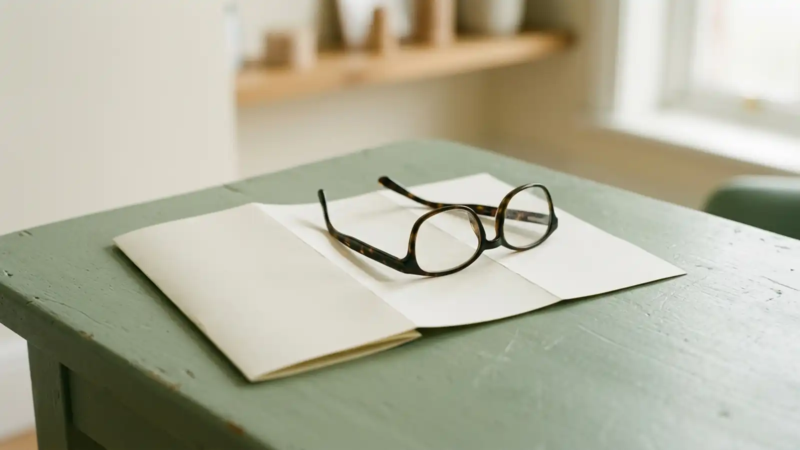 Gefaltetes leeres Beipackblatt und eine Lesebrille