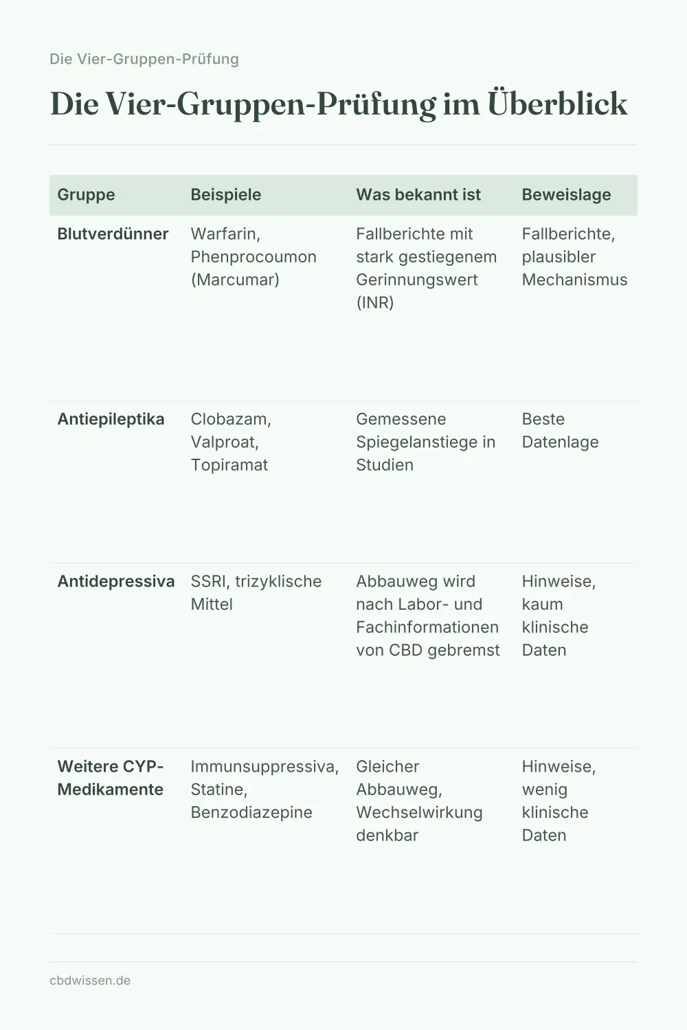 Infografik: Die Vier-Gruppen-Prüfung im Überblick — Die Vier-Gruppen-Prüfung